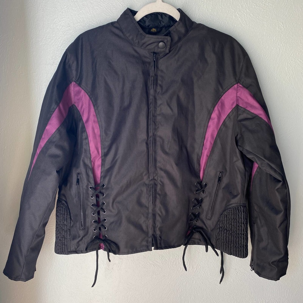 Tennessee Leather Inc Zip Out Liner Motorcycle Jacket black and Purple Corset XL
